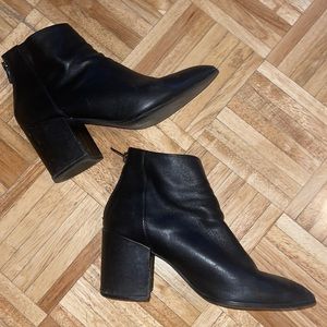 Contemporary Aqua Black Leather Booties. Size 9.